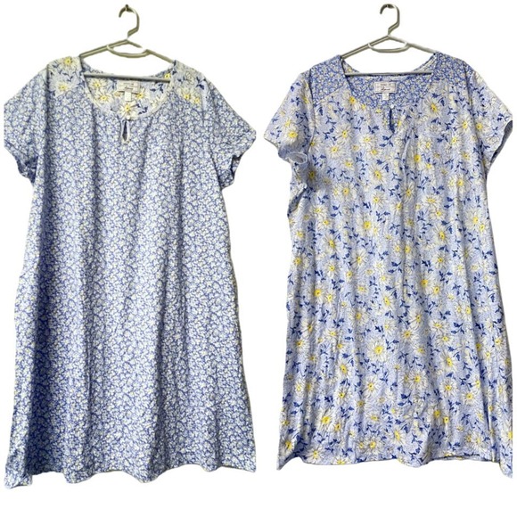 NEW! Carole Hochman Meadow Floral 100% Cotton 2-Pack Sleepshirts 1X(BLUE) - Picture 12 of 12